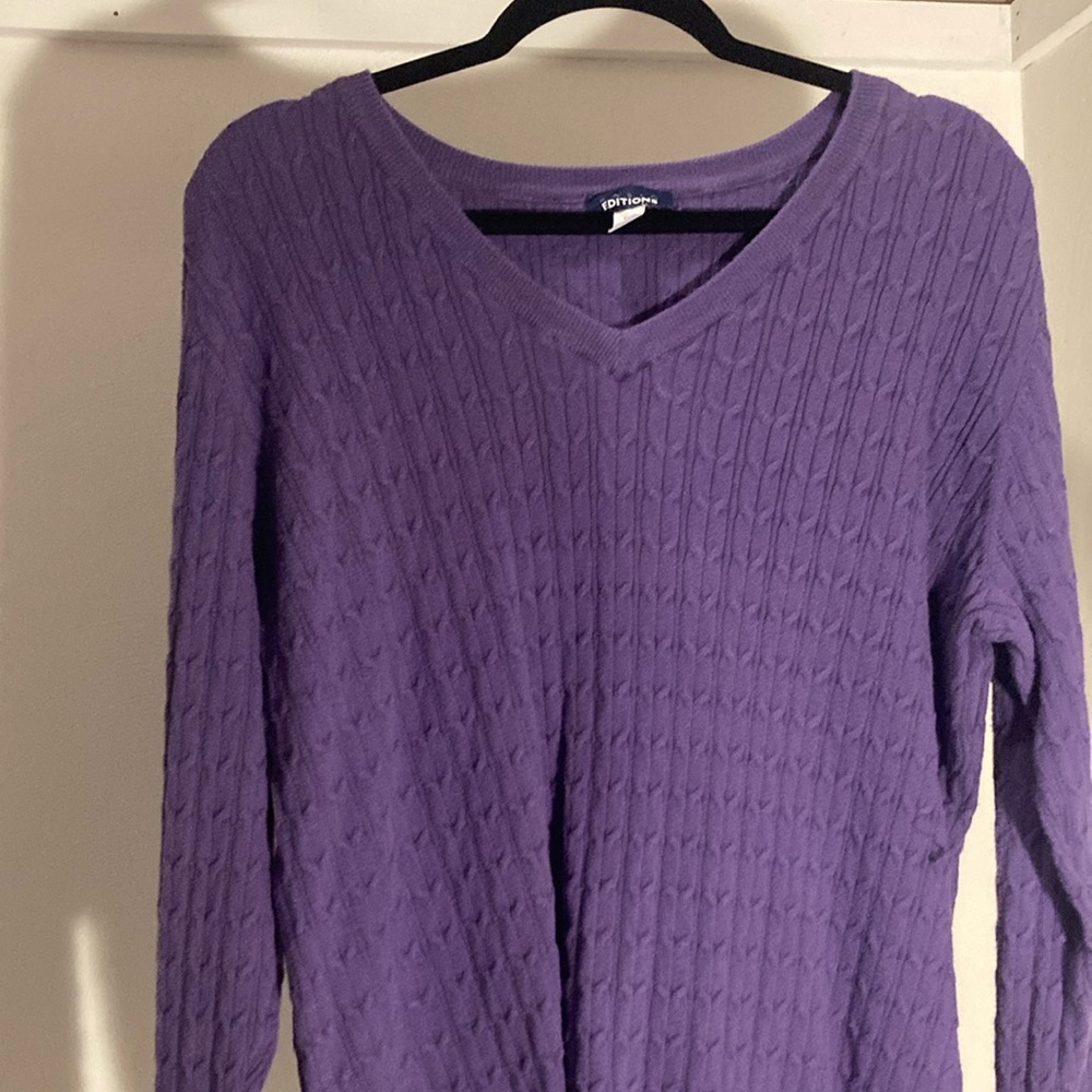 Croft & Barrow Purple V-Neck Cable-Knit Sweater